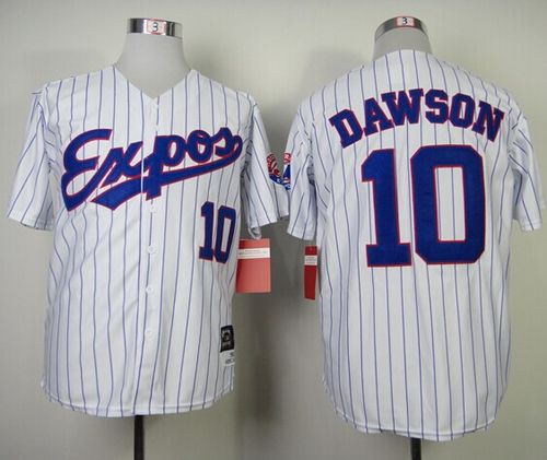 Mitchell and Ness 1982 Expos #10 Andre Dawson White Blue Strip Throwback Stitched MLB Jersey