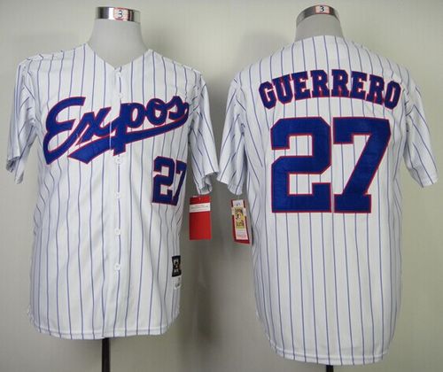 Mitchell and Ness 2000 Expos #27 Vladimir Guerrero White Blue Strip Stitched Throwback MLB Jersey