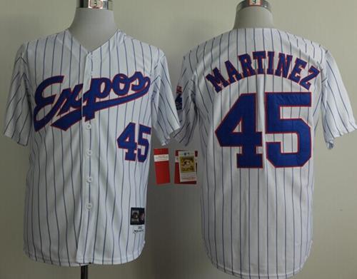 Mitchell And Ness 1982 Expos #45 Pedro Martinez White(Black Strip) Throwback Stitched MLB Jersey