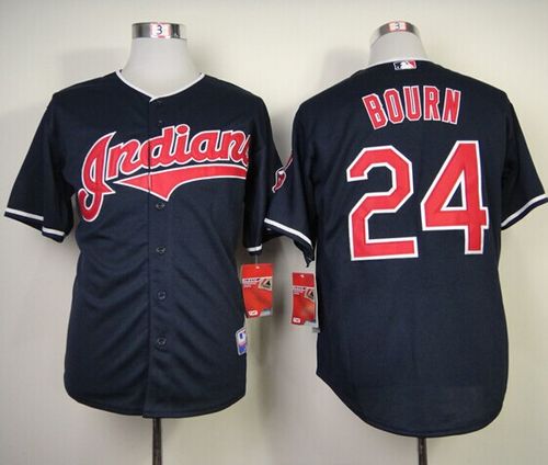 Indians #24 Michael Bourn Navy Blue Cool Base Stitched MLB Jersey