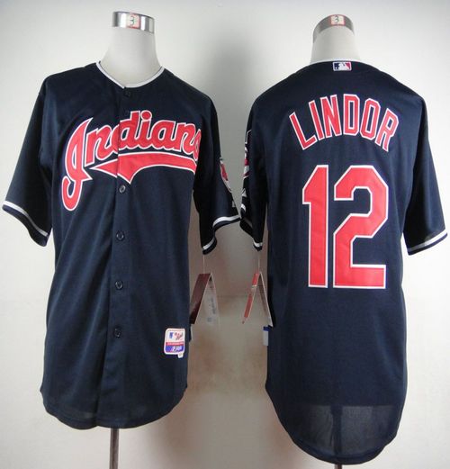 Indians #12 Francisco Lindor Navy Blue Cool Base Stitched MLB Jersey