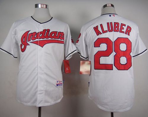 Indians #28 Corey Kluber White Cool Base Stitched MLB Jersey