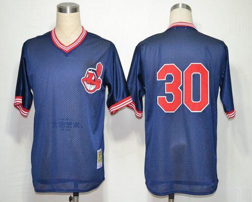 Mitchell And Ness Indians #30 Joe Carter Blue Throwback Stitched MLB Jersey