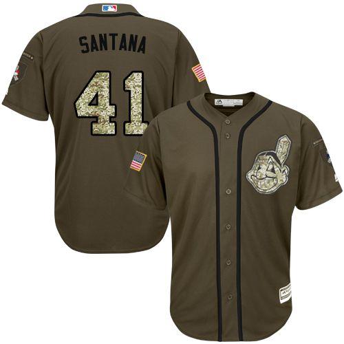 Indians #41 Carlos Santana Green Salute to Service Stitched MLB Jersey