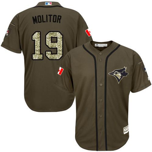 Blue Jays #19 Paul Molitor Green Salute to Service Stitched MLB Jersey