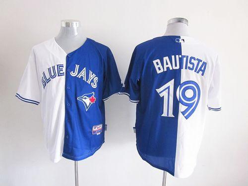 Blue Jays #19 Jose Bautista White/Blue Split Fashion Stitched MLB Jersey