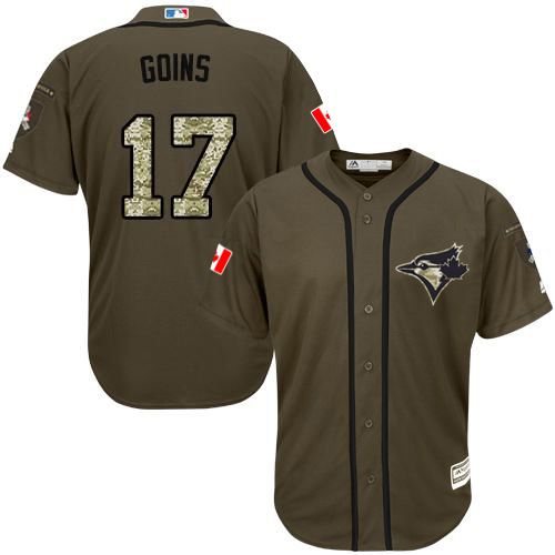 Blue Jays #17 Ryan Goins Green Salute to Service Stitched MLB Jersey