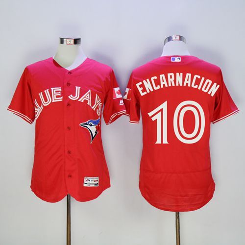 Blue Jays #10 Edwin Encarnacion Red Flexbase Authentic Collection Canada Day Stitched MLB Jersey