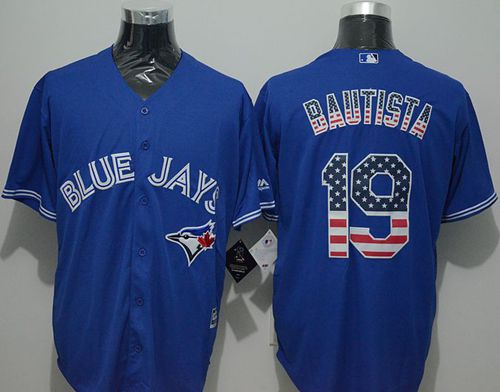 Blue Jays #19 Jose Bautista Blue USA Flag Fashion Stitched MLB Jersey