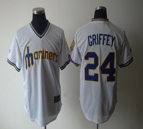 Mariners #24 Ken Griffey White Cooperstown Throwback Stitched MLB Jersey