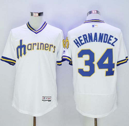 Mariners #34 Felix Hernandez White Flexbase Authentic Collection Cooperstown Stitched MLB Jersey