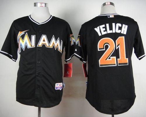 marlins #21 Christian Yelich Black Cool Base Stitched MLB Jersey