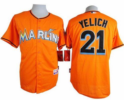 marlins #21 Christian Yelich Orange Cool Base Stitched MLB Jersey