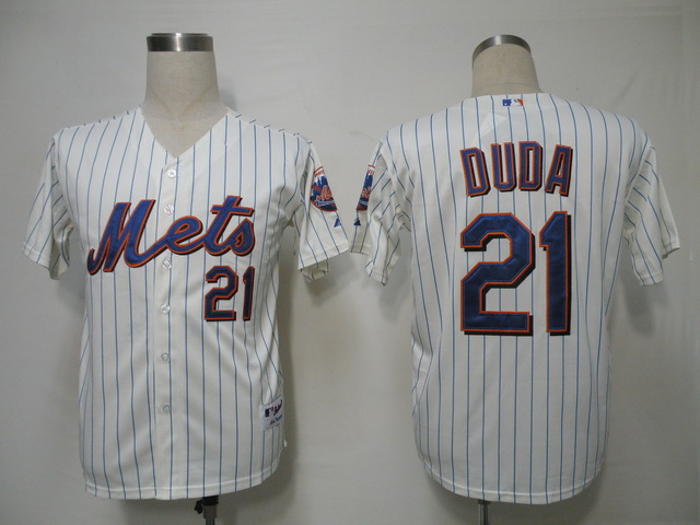 Mets #21 Lucas Duda Cream Blue Strip Alternate Cool Base Stitched MLB Jersey