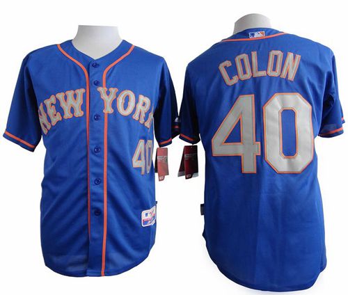 Mets #40 Bartolo Colon Blue(Grey NO.) Alternate Road Cool Base Stitched MLB Jersey