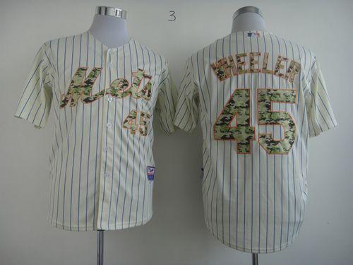 Mets #45 Zack Wheeler Cream(Blue Strip) USMC Cool Base Stitched MLB Jersey