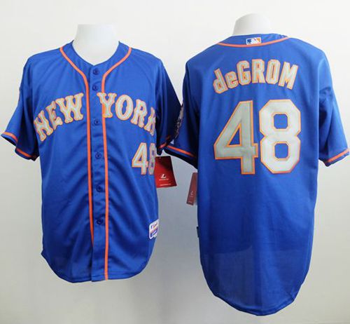 Mets #48 Jacob DeGrom Blue(Grey NO.) Alternate Road Cool Base Stitched MLB Jersey