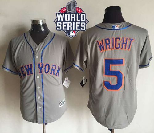 Mets #5 David Wright New Grey Cool Base W/2015 World Series Patch Stitched MLB Jersey