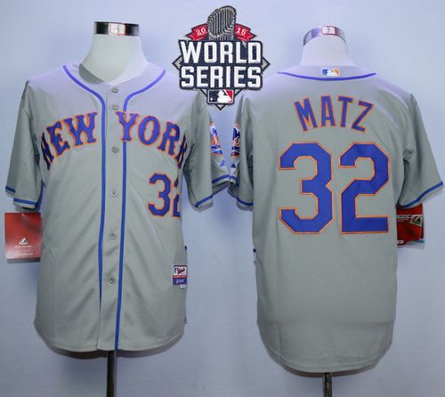 Mets #32 Steven Matz Grey Road Cool Base W/2015 World Series Patch Stitched MLB Jersey