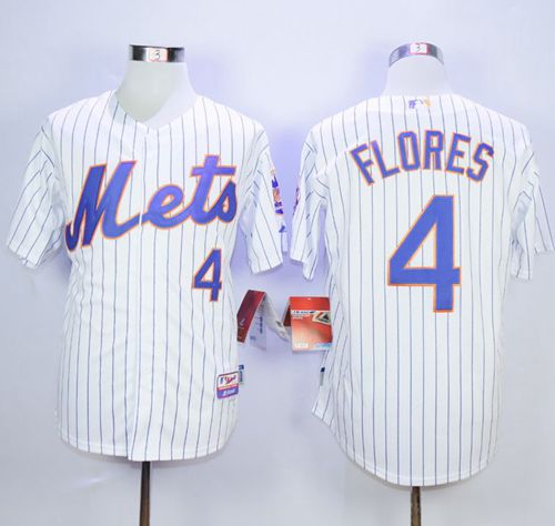 Mets #4 Wilmer Flores White(Blue Strip) Home Cool Base Stitched MLB Jersey