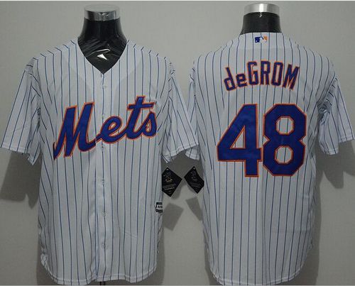 Mets #48 Jacob DeGrom White(Blue Strip) New Cool Base Stitched MLB Jersey