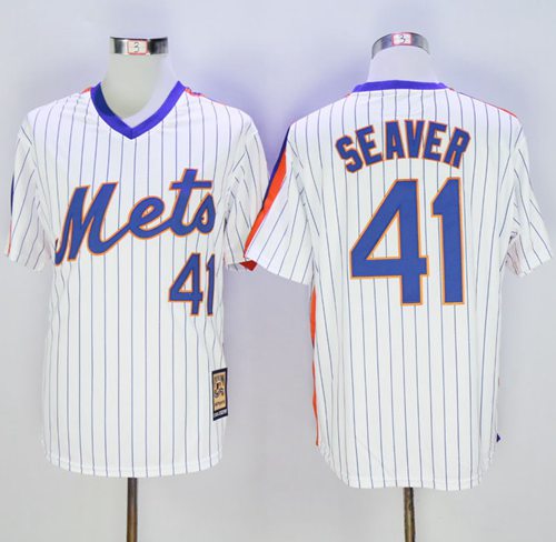 Mets #41 Tom Seaver White(Blue Strip) Cooperstown Stitched MLB Jersey