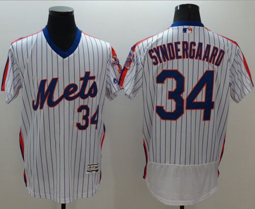 Mets #34 Noah Syndergaard White(Blue Strip) Flexbase Authentic Collection Alternate Stitched MLB Jersey