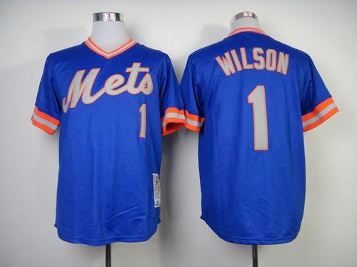 Mitchell and Ness 1983 Mets #1 Mookie Wilson Blue Throwback Stitched MLB Jersey