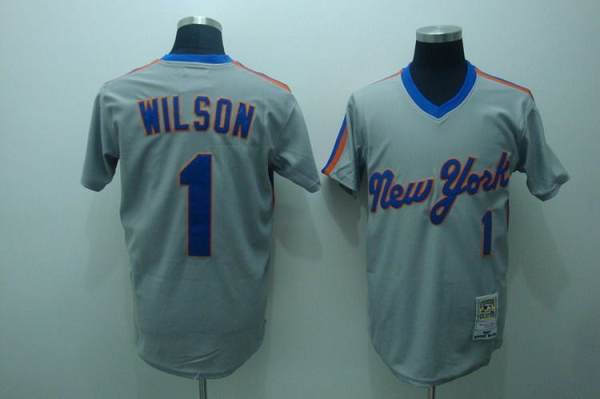 Mitchell and Ness Mets #1 Mookie Wilson Stitched Grey Throwback MLB Jersey