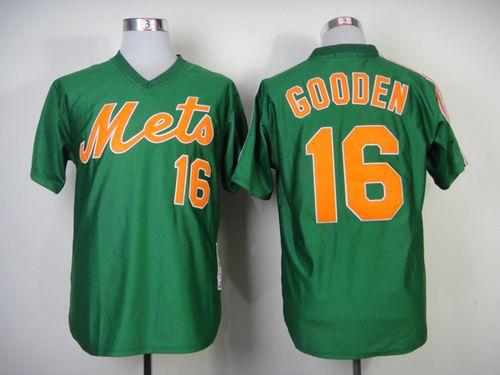 Mitchell and Ness 1985 Mets #16 Dwight Gooden Green Throwback Stitched MLB Jersey