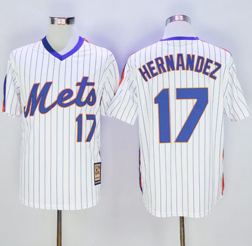 Mitchell and Ness Mets #17 Keith Hernandez Stitched White Blue Strip Throwback MLB Jersey