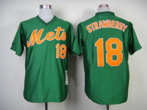 Mitchell and Ness 1985 Mets #18 Darryl Strawberry Green Throwback Stitched MLB Jersey