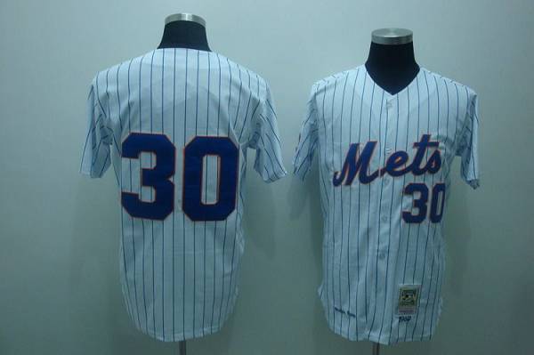 Mitchell and Ness Mets #30 Nolan Ryan Stitched White Blue Strip Throwback MLB Jersey