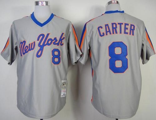 Mitchell And Ness Mets #8 Gary Carter Grey Throwback Stitched MLB Jersey