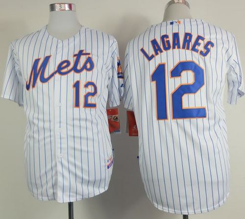 Mets #12 Juan Lagares White(Blue Strip) Home Cool Base Stitched MLB Jersey