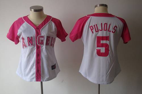 Angels of Anaheim #5 Albert Pujols White/Pink Women's Splash Fashion Stitched MLB Jersey