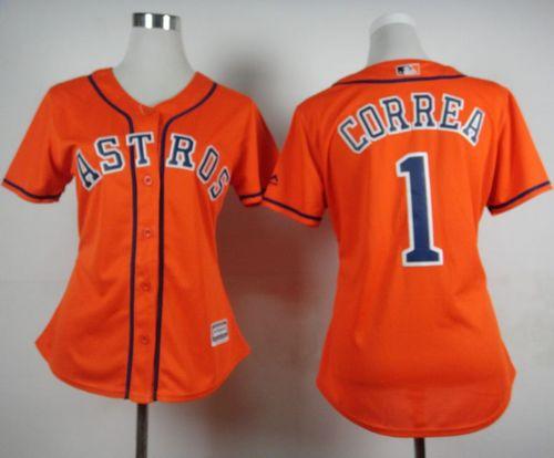 Astros #1 Carlos Correa Orange Alternate Women's Stitched MLB Jersey