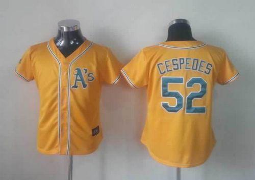 Athletics #52 Yoenis Cespedes Yellow Alternate Cool Base Women's Stitched MLB Jersey