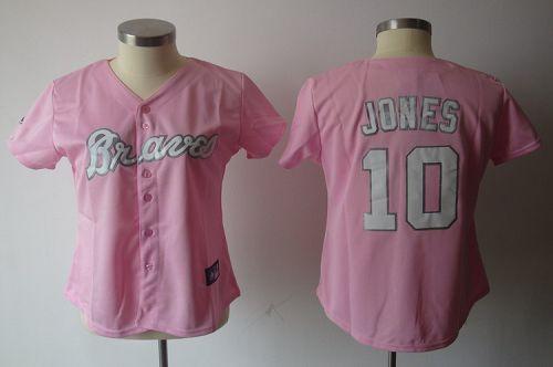 Braves #10 Chipper Jones Pink Women's Fashion Stitched MLB Jersey