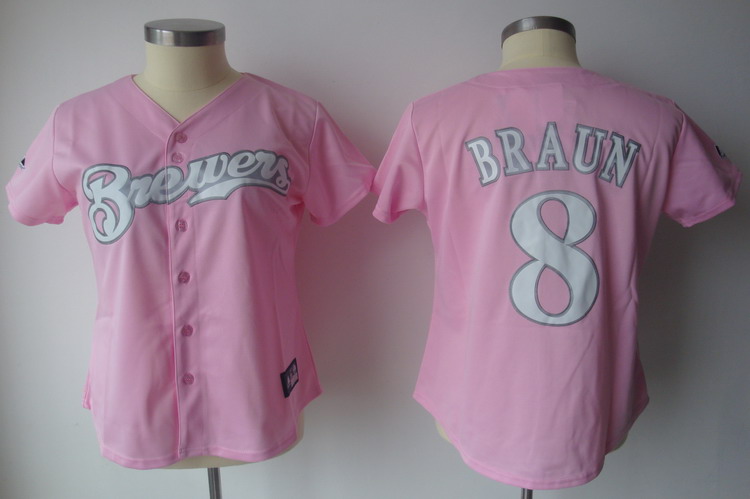 Brewers #8 Ryan Braun Pink Lady Fashion Stitched MLB Jersey