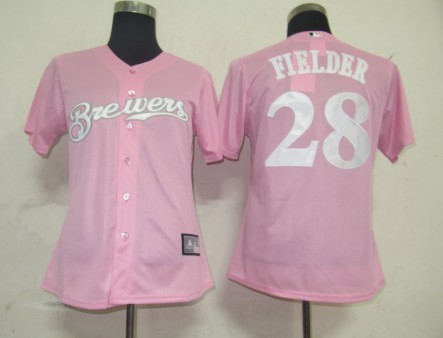 Brewers #28 Prince Fielder Pink Lady Fashion Stitched MLB Jersey