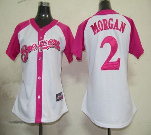 Brewers #2 Nyjer Morgan White/Pink Women's Splash Fashion Stitched MLB Jersey
