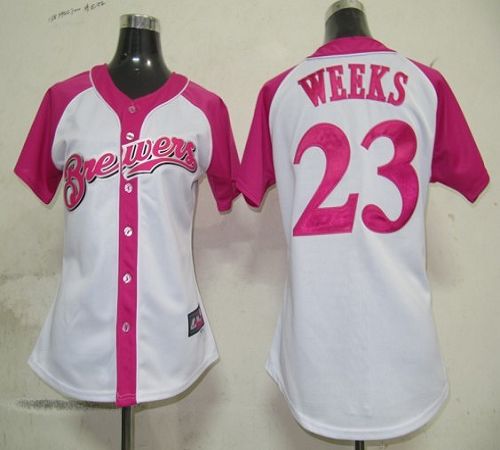 Brewers #23 Rickie Weeks White/Pink Women's Splash Fashion Stitched MLB Jersey