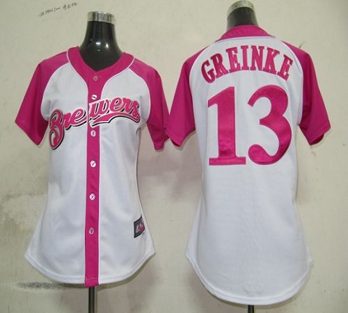 Brewers #13 Zack Greinke White/Pink Women's Splash Fashion Stitched MLB Jersey