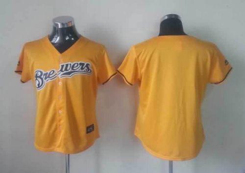 Brewers Blank Yellow Alternate Cool Base Women's Stitched MLB Jersey