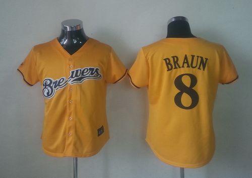 Brewers #8 Ryan Braun Yellow Alternate Cool Base Women's Stitched MLB Jersey