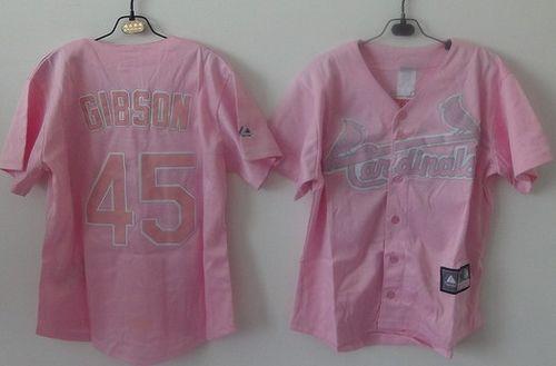Cardinals #45 Bob Gibson Pink Women's Fashion Stitched MLB Jersey