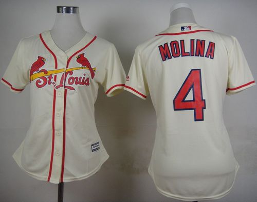 Cardinals #4 Yadier Molina Cream Alternate Women's Stitched MLB Jersey