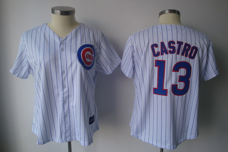 Cubs #13 Starlin Castro White Blue Strip Women's Fashion Stitched MLB Jersey