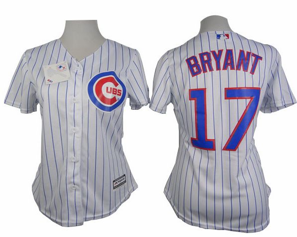 Cubs #17 Kris Bryant White(Blue Strip) Women's Fashion Stitched MLB Jersey